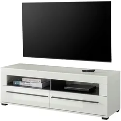 TV-LOWBOARD weiß Hochglanz, Flat-TV Unterschrank 140 x 47 cm mit Soft-Close
