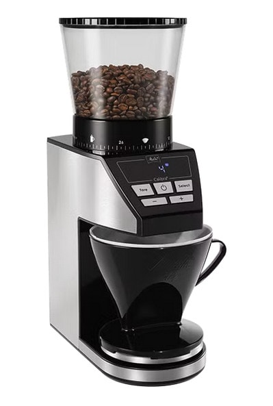 Melitta Calibra 1027-01 Elektrische Kaffeemühle mit integrierter Waage Schwarz/ Edelstahl