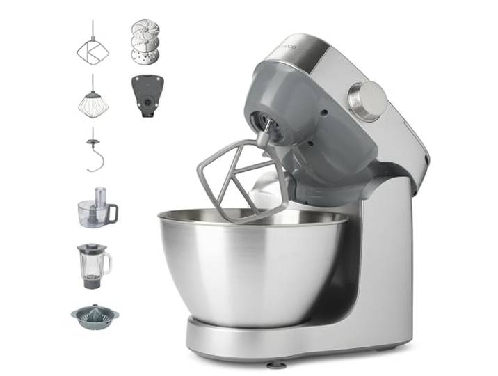 Kenwood Prospero+ KHC29A.O0SI Knetmaschine, Schüssel aus Edelstahl 4,3 l, inklusive Zubehör-Set 10 Stück + 3 Haken und Schneebesen, Glasmixer, Food Processor 3 Scheiben, Zitruspresse + Waage, silber