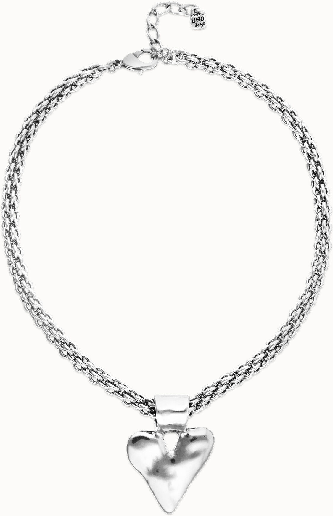 UNOde50 Collar bañado en plata con cadena gruesa y detalle de corazón Plateado U