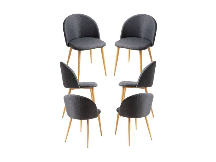 6er Set Vint Stoff Stühle - Gris dunkel