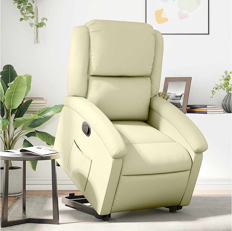 vidaxl Sillón reclinable elevable cuero auténtico color crema