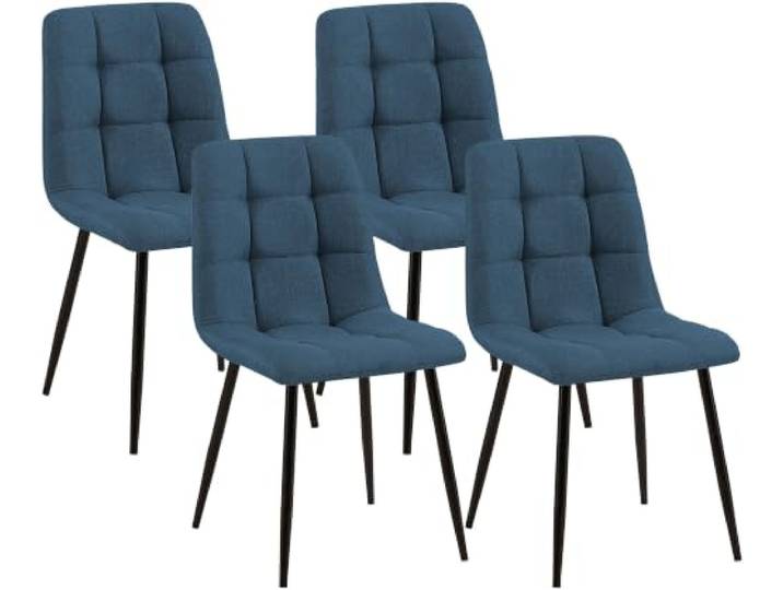 CLP Esszimmerstühle 4er Set gepolstert Tilde, Küchenstühle mit Rückenlehnen und schwarzen Metallgestellen, Polsterstühle bis 150 kg belastbar, Farbe: blau, Material: Stoff