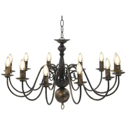 Helloshop26 - Eleganter Retro-Kronleuchter für Esszimmer 80 x 45 cm antiker Stil mit 12 E14-Glühbirnen schwarzes Metall