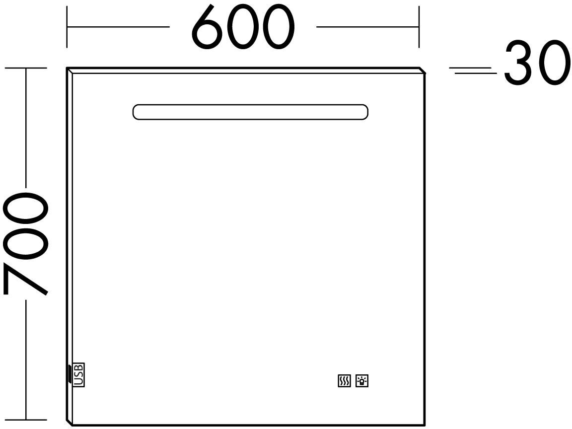 burgbad Eqio Leuchtspiegel mit LED-Beleuchtung horizontal 60 cm, Spiegel, SIIX060PN258,