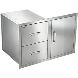 VEVOR Outdoor Küchenschubladen Kombination 2 Schubladen 1 Tür Edelstahl Ideal für Grillinseln, Terrassenbars & Grillstationen, 825 x 520 x 550 mm (B x T x H), zum Einbau, mit Tür-Handtuchhalter