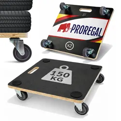 PROREGAL Profi Transportroller HERCULES BxT 50x50cm Traglast 150kg 4 Gummirollen Siebdruckplatte 2 Stück Rollbrett Möbelroller Transporthilfe
