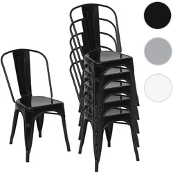 6er-Set Stuhl HWC-A73, Bistrostuhl Stapelstuhl, Metall Industriedesign stapelbar ~ schwarz