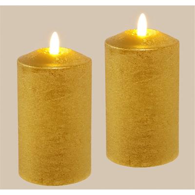 LED-Kerze I.GE.A. "Batteriebetriebene LED-Kerzen aus Echtwachs, Höhe ca. 12,5 cm", gold (goldfarben), H:12,5cm Ø:7,5cm, Echtwachs, Kerzen, LED-Kerze, warmweißes Stimmungslicht, Stumpenkerze für den Adventskranz