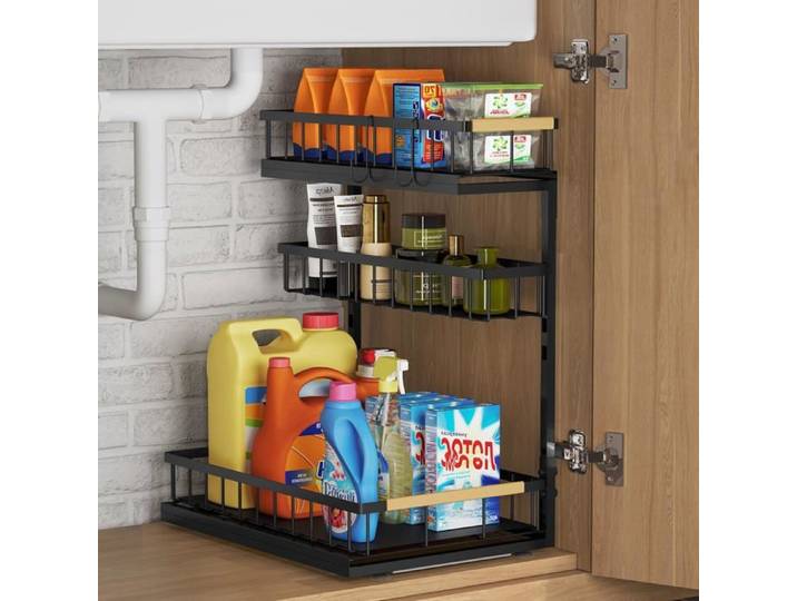 Organiseur De Rangement Sous Évier De Cuisine–1 Organiseur En Métal Pour Placard–Tiroirs Coulissants À 3 Niveaux–Étagère De [IN43]