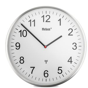 Mebus Wanduhr 19411, Aluminium, analog, Funkuhr, Ø 30 cm, silber