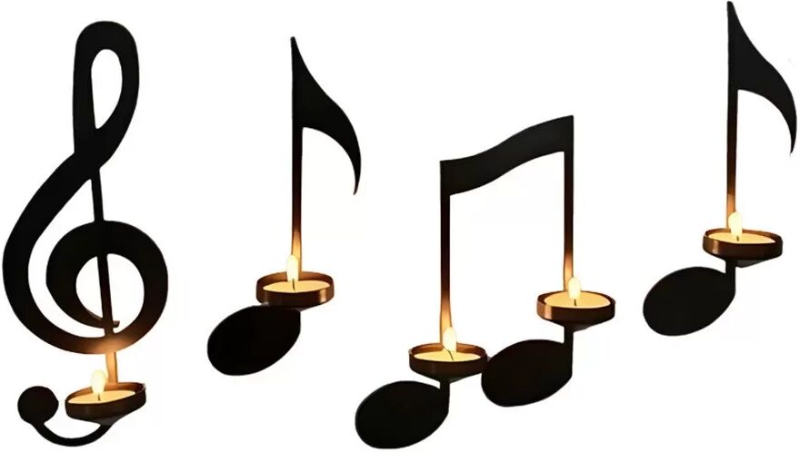 INF Ensemble de 4 bougeoirs muraux en forme de notes de musique - Appliques en fer pour la décoration intérieure