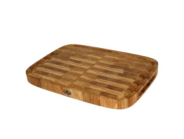 B4K® ovales Küchenbrett aus Eiche Stirnholz, 50x35x4cm Antibakterielles Hirnholzbrett, Mit Griffen, Silikonfüßen, Saftrille, Hackblock