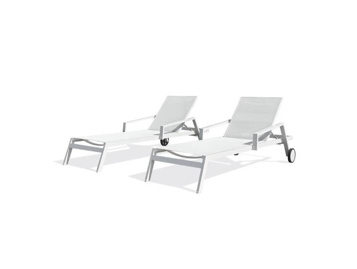 Lot de 2 bains de soleil en aluminium et toile plastifiée - Blanc - IBIZA