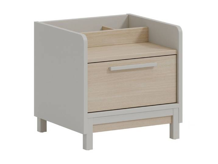 Möbel-Zeit Nachtkommode COOL Grau & Natur – Nachttisch mit Schublade & 2 Ablagefächern