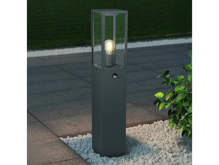 Trio Lighting Sensor-Wegelampe GARONNE, anthrazit, Höhe 80 cm, Metall IP44 dimmbar, schwarz, Aluminium, Modern