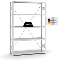 PROREGAL Fachbodenregal Stecksystem | Grundregal | HxBxT 200x130x40cm | 5 Ebenen | Fachlast 215 kg | Einseitig nutzbar | Lichtgrau