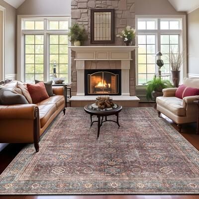 World Rug Gallery Distressed Vintage Bordered Machine Washable Area Rug
