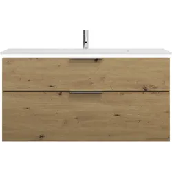 burgbad Eqio Mineralguss-Waschtisch inklusive Waschtischunterschrank mit LED-Beleuchtung, 1220x490x638mm, SHCC122F5662C0001G0146, Farbe: Eiche Dekor Urban / Eiche Dekor Urban, Griff Chrom G0146