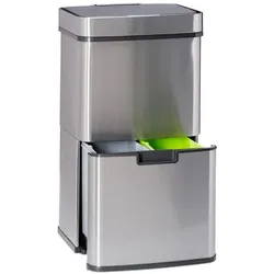 Relaxdays Mülltrennsystem 3-fach mit Sensor Schwarz,Silber