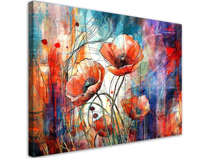 Feeby Leinwandbild Abstrakte Mohnblumen 90x60cm, Lila, Rechteckig, 90x60 cm, Bilder & Rahmen, Bilder, Leinwandbilder