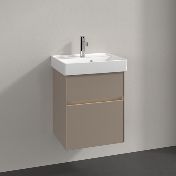 Villeroy und Boch Collaro Waschtischunterschrank C006B0VM 46x54,6x37,4cm, Waschbecken mittig, LED-Beleuchtung, taupe
