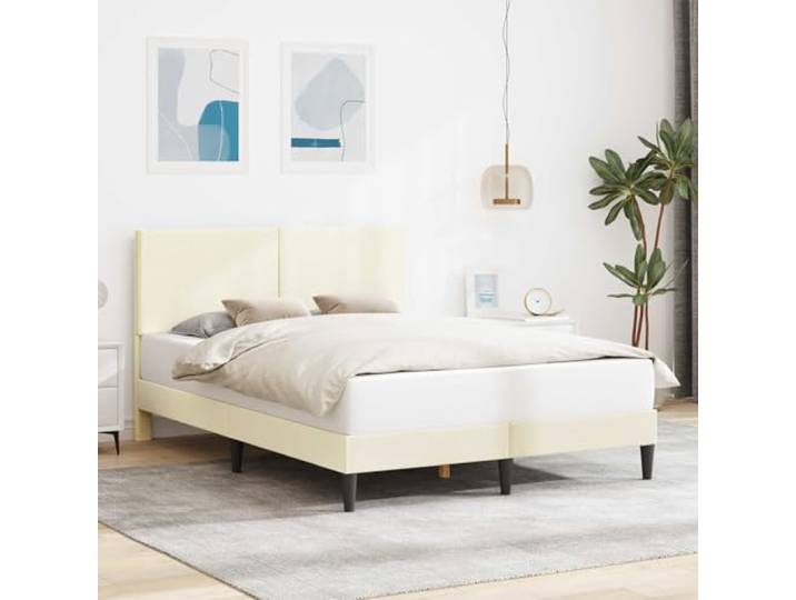 RJPLMFV Bettgestell, Velours, gerippt, 140 x 200 cm, cremefarben Fester Lattenboden, konische Beine, Sperrholzkonstruktion, pflegeleicht