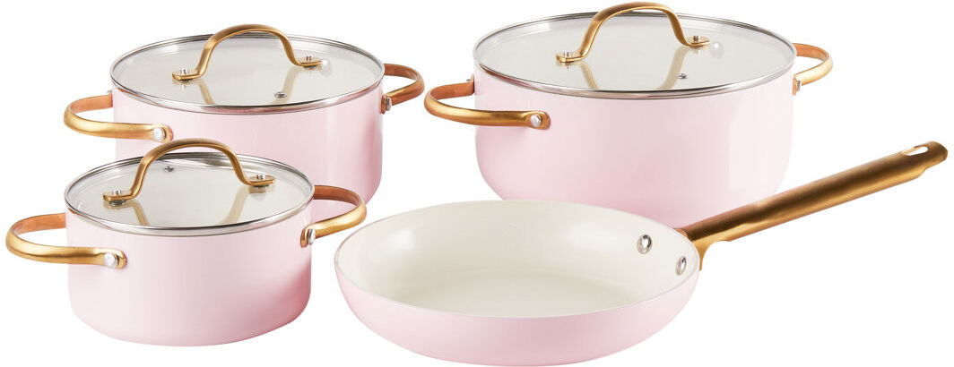 Beliani ELITE PRO 7 - Piece Non-Stick Stainless Steel Cookware Set Pink 7
