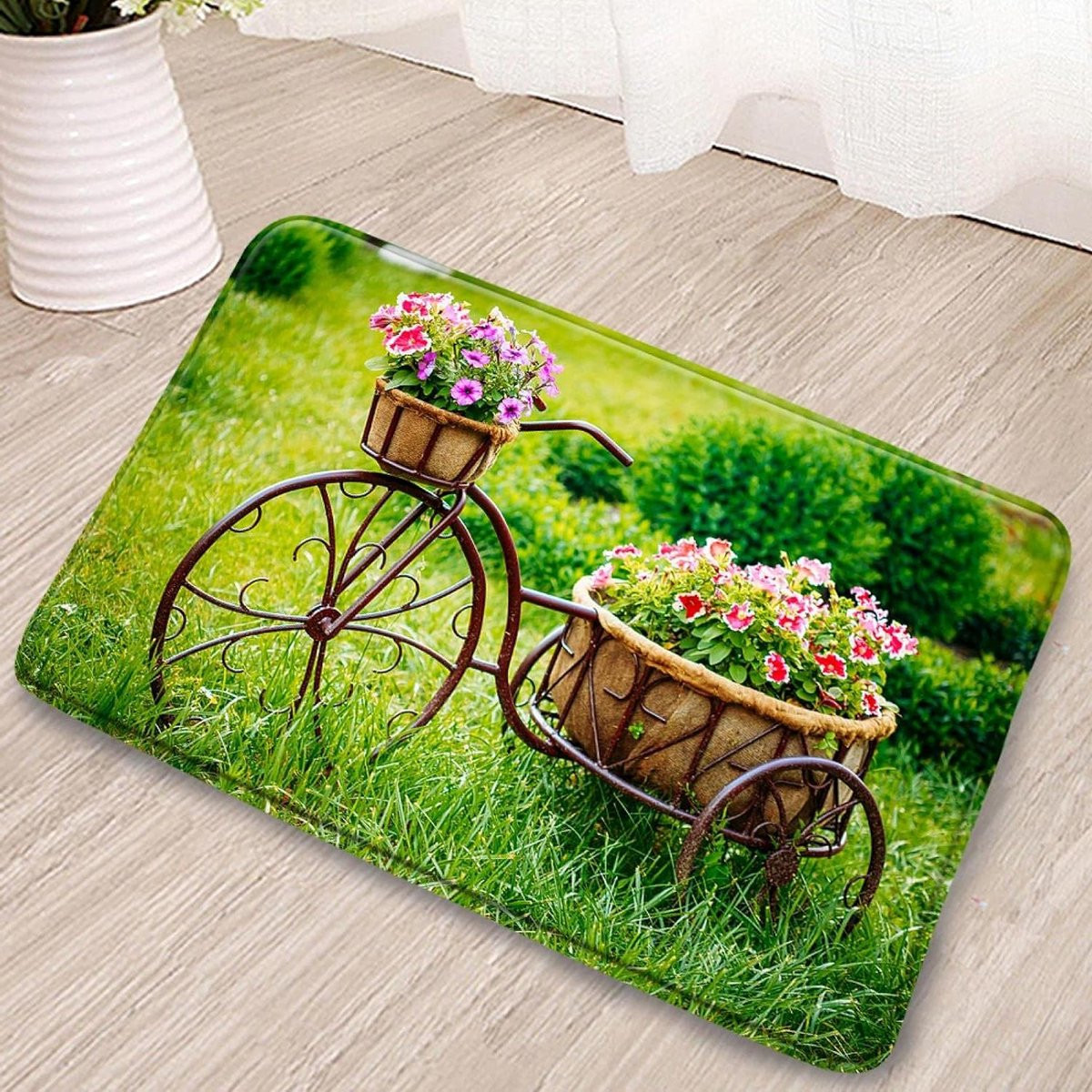 Absorberende antislip deurmat met groen plantenmotief voor badkamer of keuken - 50 x 80 cm - Groen