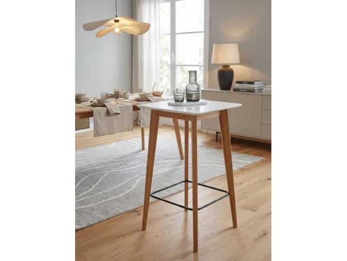 Stehtisch 60x110x60 cm Weiß Eckig Bartisch für 4 Personen Moderner Tisch für Bar Design Partytisch Holz Hochtisch Eiche Skandinavisch
