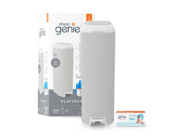 Diaper Genie Platinum Edelstahl Windeleimer mit Fußpedal, neuartiges System mit abreißbaren Beuteln