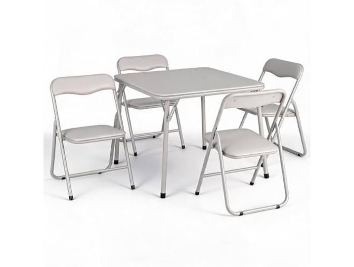 IDEALHOUSE Platzsparendes Kinder Tisch- und Stuhlset – Klappbar, komfortabel gepolstert – Robuste Stahlkonstruktion – Für Essen, Lernen & Spielen – Beige, 1 Tisch 4 Stühle