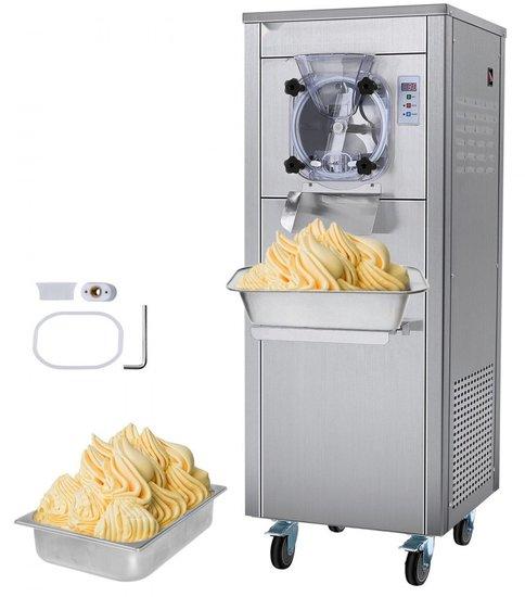 Kommerzielle Eismaschine - Leistung 18 l/h - Einzelgeschmacksrichtung - Harteismaschine mit Rädern - 6 L Edelstahlzylinder - LED-Panel - Automatische Vorkühlung mit Reinigung - Restaurant-Snackbars