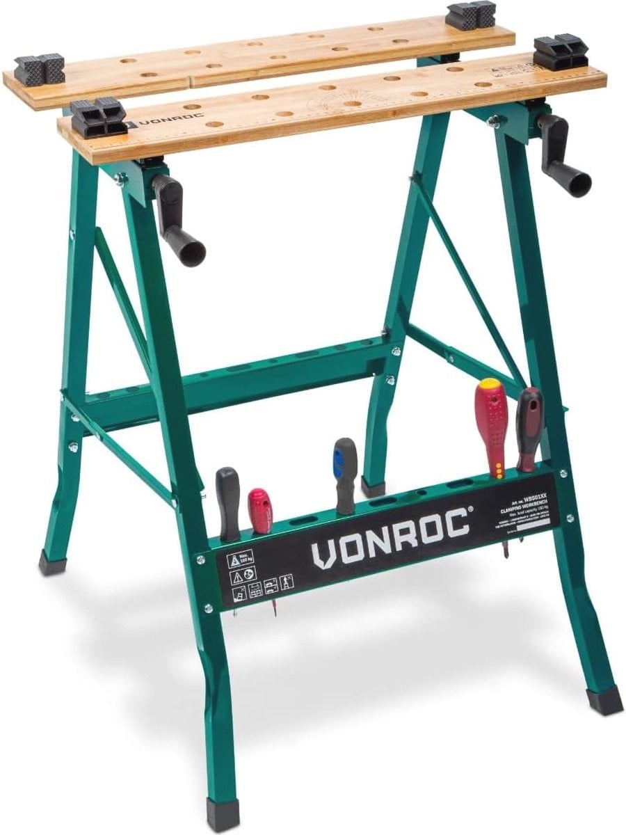 Opvouwbare Werkbank met Bamboe Werkblad en Metalen Constructie - Belastbaar tot 150kg