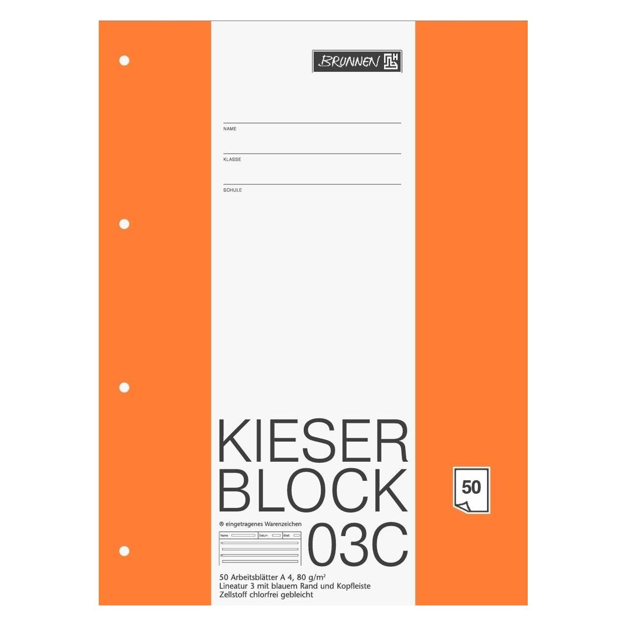 Brunnen Arbeitsblock Kieserblock gelocht DIN A4 liniert Lineatur 3. Schuljahr (A4, Liniert) (1042923)