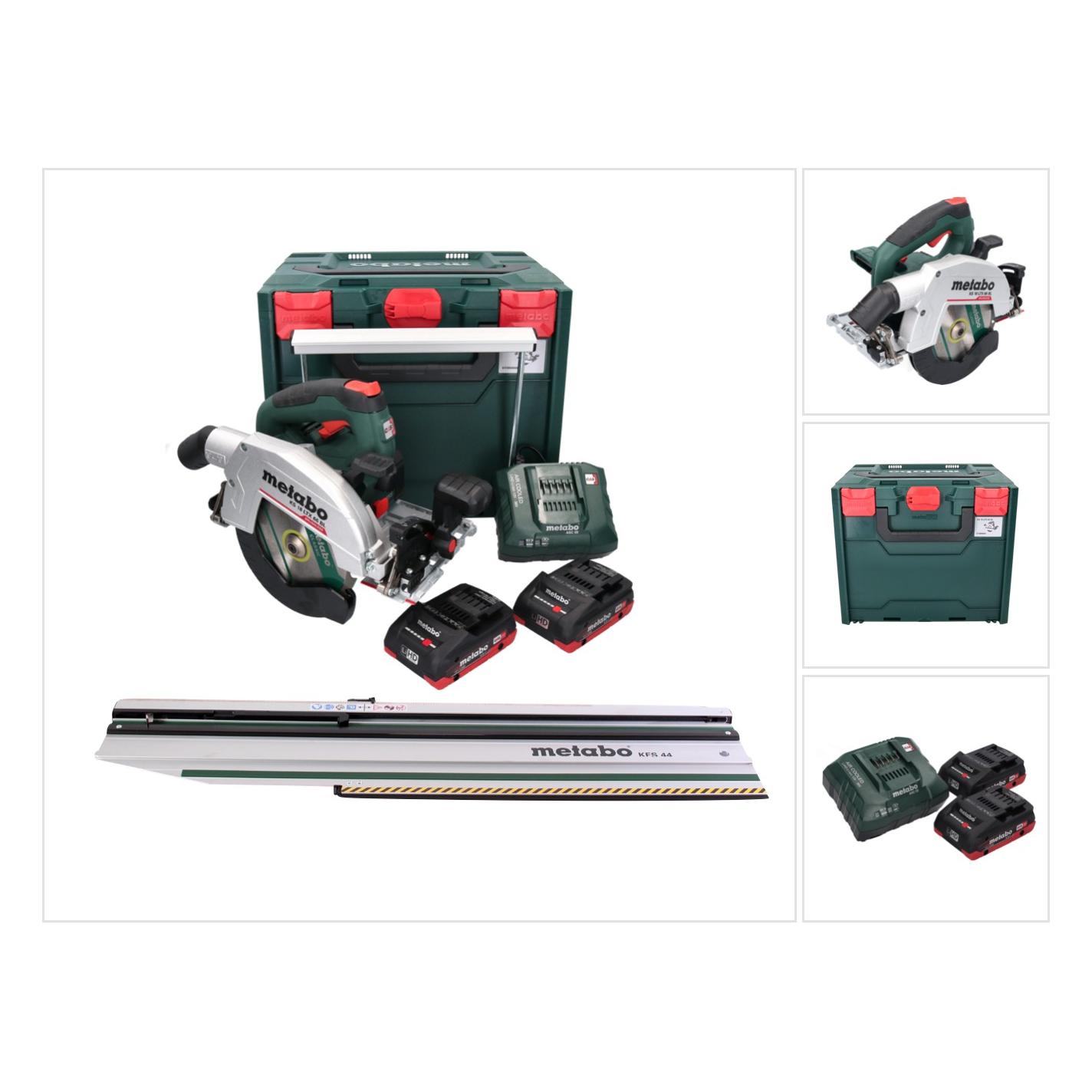 Metabo KS 18 LTX 66 BL Akku Handkreissäge 18 V 165 mm + 2x Akku 4,0 Ah + Ladegerät + Kappschiene + (611866840)