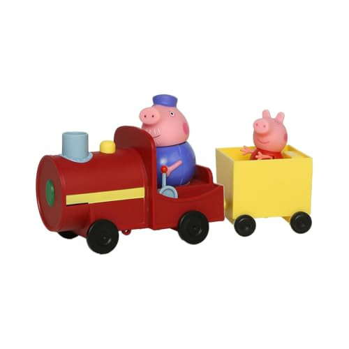 Peppa Pig De trein van Opa Varken met aanhanger en 2 draaibare figuurtjes