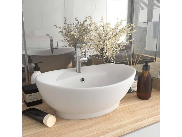 vidaXL Luxus-Waschbecken Überlauf Oval Matt-Weiß 58,5x39 cm Keramik