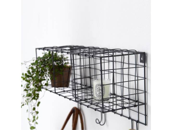 Etagère murale en métal grillagé anthracite 3 paniers et crochets