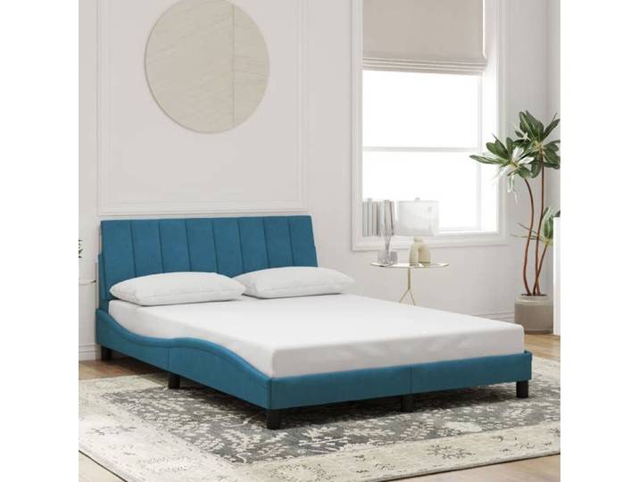 CHIC Lit adulte 2 places - 140x190 cm Structure/Cadre de lit bleu 140x190 cm velours #Sara91574
