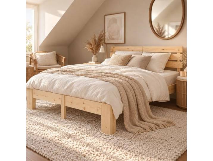 Homestyle4u Holzbett 140x200 Natur, Bett Massivholz Kiefer