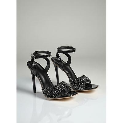 Schwarze Glitzer-Sandalen mit Knöchelriemen, offener Zehenbereich, Stiletto-Absatz, perfekt für sexy Partys im Nachtclub Nachtleben-Veranstaltungen