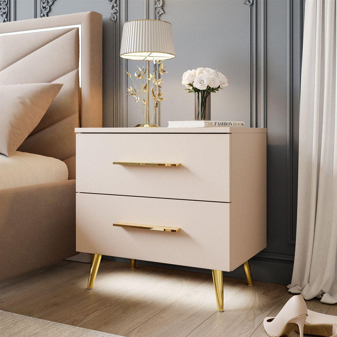 Corrigan Studio Oesch Bedside Table Cashmere/Golden chrome 55cm H X 55cm W X 37cm D
