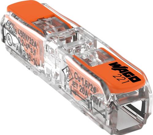 WAGO 221-2411 Verbindungsklemme flexibel: 0.14-4mm² starr: 0.2-4mm² Polzahl: 1 60 St. Transparent, Orange