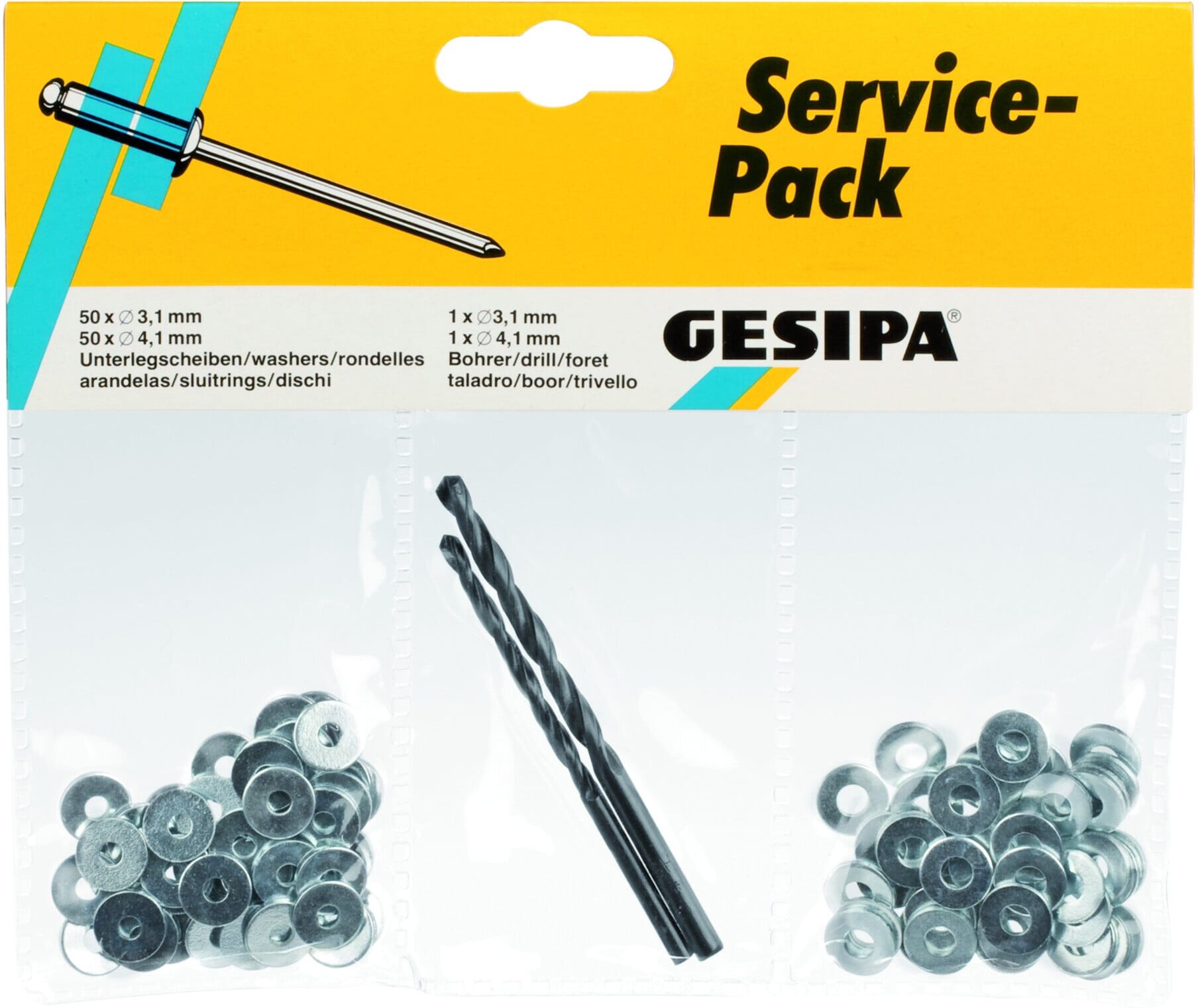 Gesipa Service-Pack aus Kunststoff und Metall mit Ersatzteilen und Zubehör für Gesipa-Geräte, Inhalt: Mundstücke, Gewindedorne, Schrauben und mehr - 1433668)