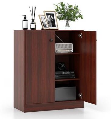 Costway 2-Door Modern Floor Storage Cabinet with 3-Tier Shelf-Brown