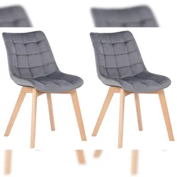Proregal CHEFGASTRO 2er Set Esszimmerstuhl LA PLATA Samt HxBxT 82x46x61cm Samt Grau Küchenstuhl