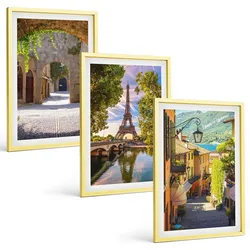 BILDER SET 3er Set - 40x60 cm Goldrahmen - Straßen der Eiffel-Architektur