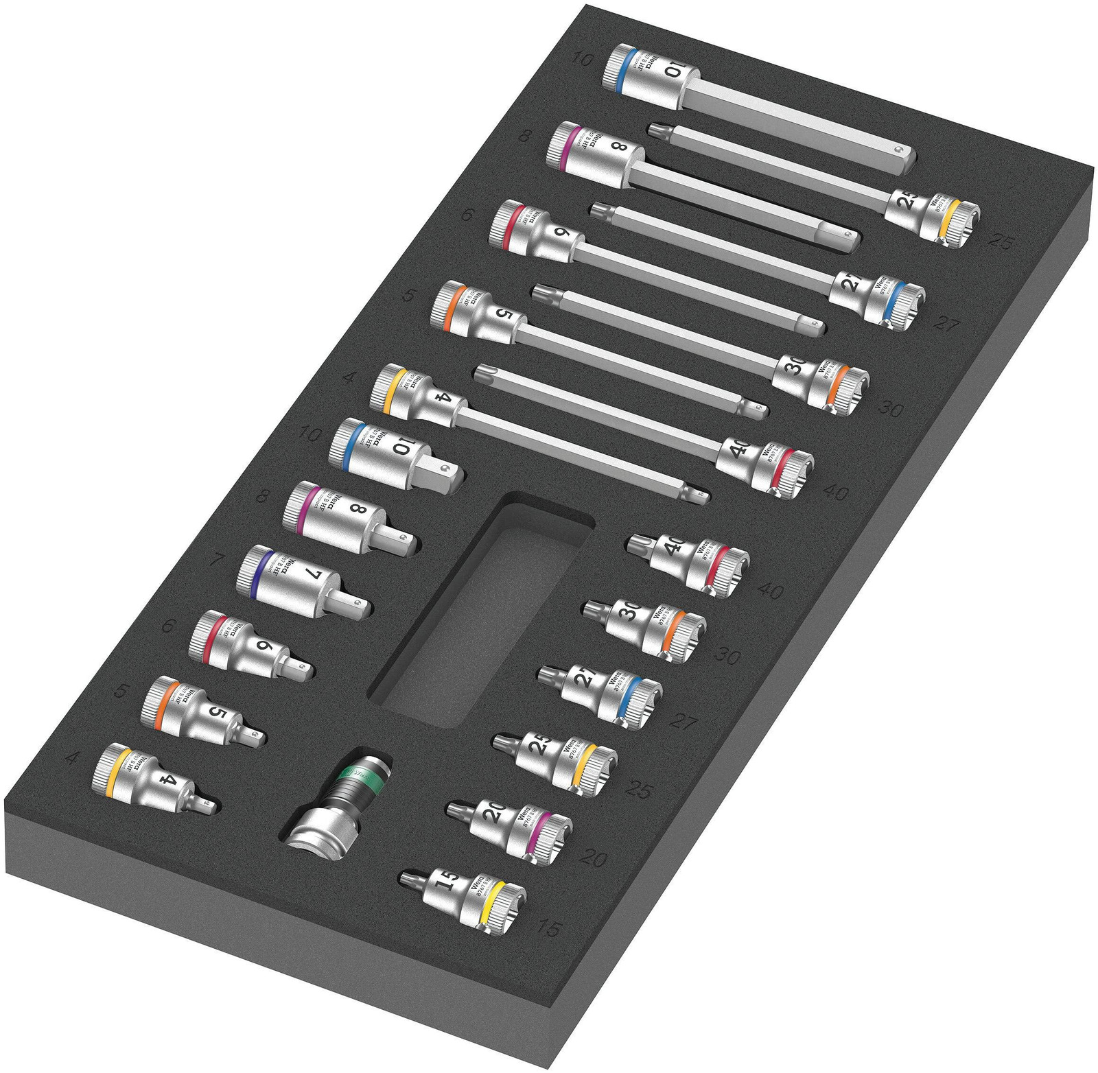 Wera 9723 Schuimrubberinlegger voor Zyklop B 3/8" bitset, 22-delig, zwart/grijs