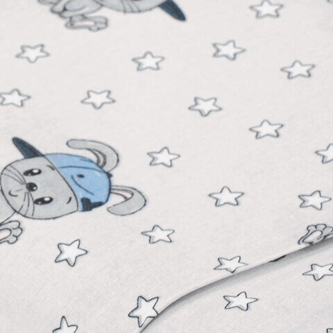 Baumwollstoff "Hase mit Cappy", grau-color